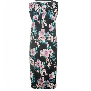 Floral Strapless Chic: Trixxi Dress, Pink & Blue Blooms, Halter Sheath Dress - M
